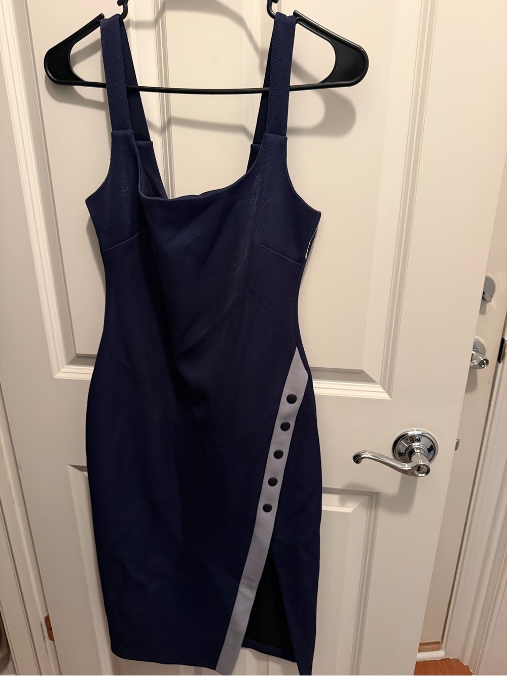 BCBGeneration Navy Midi Dress with Gray Contrast Trim